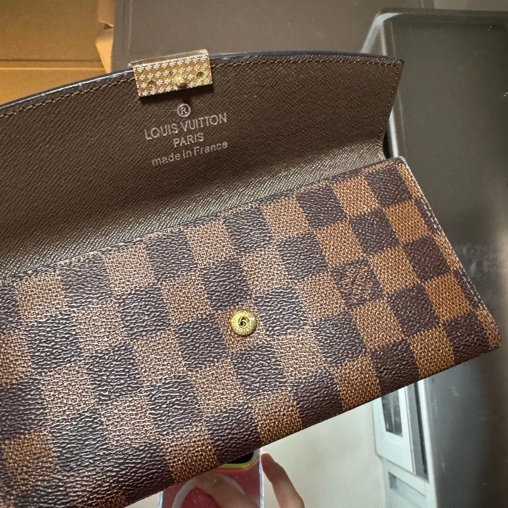 Louis Vuitton Brown Damier Ebène Long Wallet with Gold LV Hardware